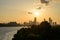 The night view of the city of Yeouido, a high-rise building, shot at Dongjak Bridge in Seoul at sunset