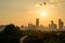 The night view of the city of Yeouido, a high-rise building, shot at Dongjak Bridge in Seoul at sunset