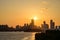 The night view of the city of Yeouido, a high-rise building, shot at Dongjak Bridge in Seoul at sunset