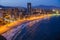 Night view of the coastline in Benidorm with city lights