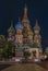 Night view of the domes of the Saint Basil\'s Cathedral on Red Square in Moscow, Russia