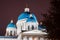 Night view domes with stars of the Troitsky Cathedral in Saint-Petersburg.