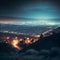 Night view of downtown Los Angeles from the top of a mountain.