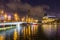 Night view of the Esplanade bridge and panorama of the Marina Bay, Singapo