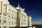 Night view of the facade of the Royal Palace of Madrid, Spain