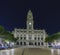 Night view of the facade of the town hall of Porto,