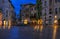 Night view of famous Piazza della Cisterna in the medieval town San Gimignano, Tuscan