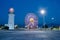 Night view of ferris wheel and old lighthouse,Batumi,Georgia