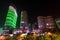 Night view of the futuristic architecture of Sanlitun Soho buildings in downtown Beijing