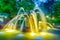 Night view of Gauklerbrunnen fountain in Stadtpark in Dortmund, Germany