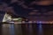 Night view on Gibraltar rock from Spanish town La Linea de la Concepcion.