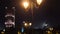 Night view on Hassan tower from the square with lanterns and Flags in Rabat, Morocco. Unfinished mosque minaret