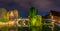 Night view of historical old town with view of Weinstadel, bridge and Henkerturm tower in Nurnberg, Germany