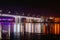 Night view of illuminated bridge above of river Don in Rostov-on-Don in Russia