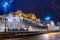 Night view of illuminated Budapest with Danube river, palace and bridge.