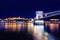 Night view of illuminated Budapest with Danube river, palace and bridge.