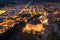 Night view of illuminated hilltop walled castle in Castalla, Spain