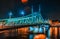 Night view of the illuminated Liberty Bridge in Budapest.