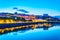 Night view of illuminated riverside of Rhone river in Lyon, France