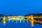 Night view of illuminated riverside of Rhone river in Lyon, France