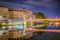 Night view of illuminated riverside of Saone river in Lyon, France