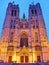 Night view illuminated St. Michael and St. Gudula Cathedral Brussels Bruxelles Belgium