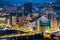 Night view of illuminated street in the Oslo business center. Modern architecture. Norway