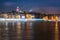 Night view of Istanbul cityscape Galata Tower with floating tourist boats in Bosphorus ,Istanbul Turkey