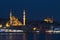 Night view of Istanbul, New mosque Valide Sultan and mosque Suleymaniye.