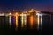 Night view of Istanbul. Panorama cityscape of famous tourist destination Golden Horn bay part of Bosphorus strait. Travel