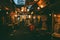 Night view of Japanese food stalls Yatai street in Okinawa