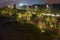 Night view of the jogging track in the city\\\'s riverside park