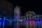 Night view of the kinetic fountain and the palace of culture in