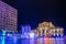 Night view of the kinetic fountain and the palace of culture in