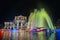 Night view of the kinetic fountain and the palace of culture in