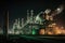 night view of large petrochemical factory as part of refinery complex