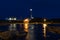 Night view of the lighthouse at Oksoy, Kristiansand in Norway