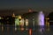 Night view of the Malta Lake with a fountain