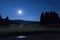 Night view with moon of golf course in Cansiglio Forest