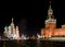 Night view of Moscow Red Square, St Basil Temple and Spasskaya