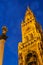 Night view of New Town Hall Marian column on Marienplatz in Munich, Bavaria