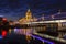 Night view of Novoarbatsky bridge, hotel Ukraina and the Moscow river. Moscow