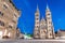 night view in Nuremberg on the illuminated building of the Church of St. Lorenz . Travel and sightseeing in Germany