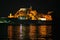Night view of the old fortress seen from the bay of Garitsa in Corfu