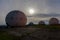 Night view on old radar station geospheres