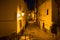 Night view of the old streets in the Tetouan Medina quarter in Northern Morocco. A medina is typically walled, with many narrow