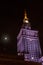 Night view Palace of culture and science in Warsaw in Poland