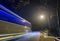 The night view of the pass road is full of fog with magical street lights