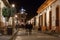 Night view of a Pedestrian street and Del Carmen Arch Tower in S