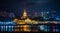 Night view of port of Sochi illuminated by lights, Russia